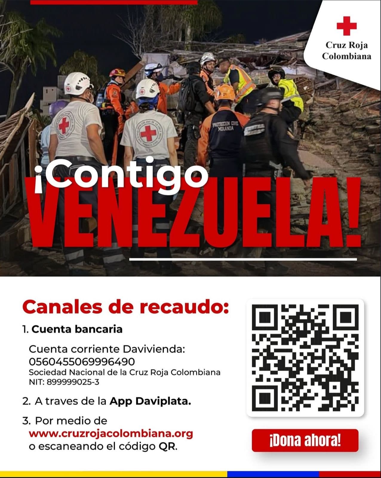 Cruz Roja Colombiana despliega equipo humanitario a Venezuela y activa campaña de recaudo para apoyar a las comunidades afectadas por los sismos
